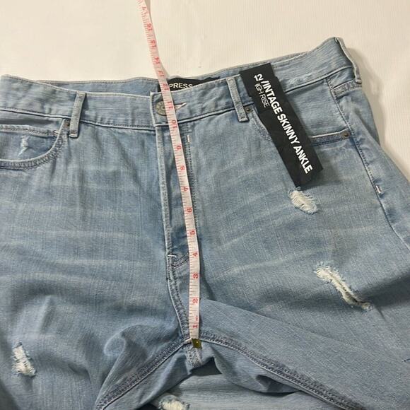 EXPRESS VINTAGE SKINNY ANKLE HIGH RISE DISTRESSED JEANS SIZE 12 - Picture 4 of 9